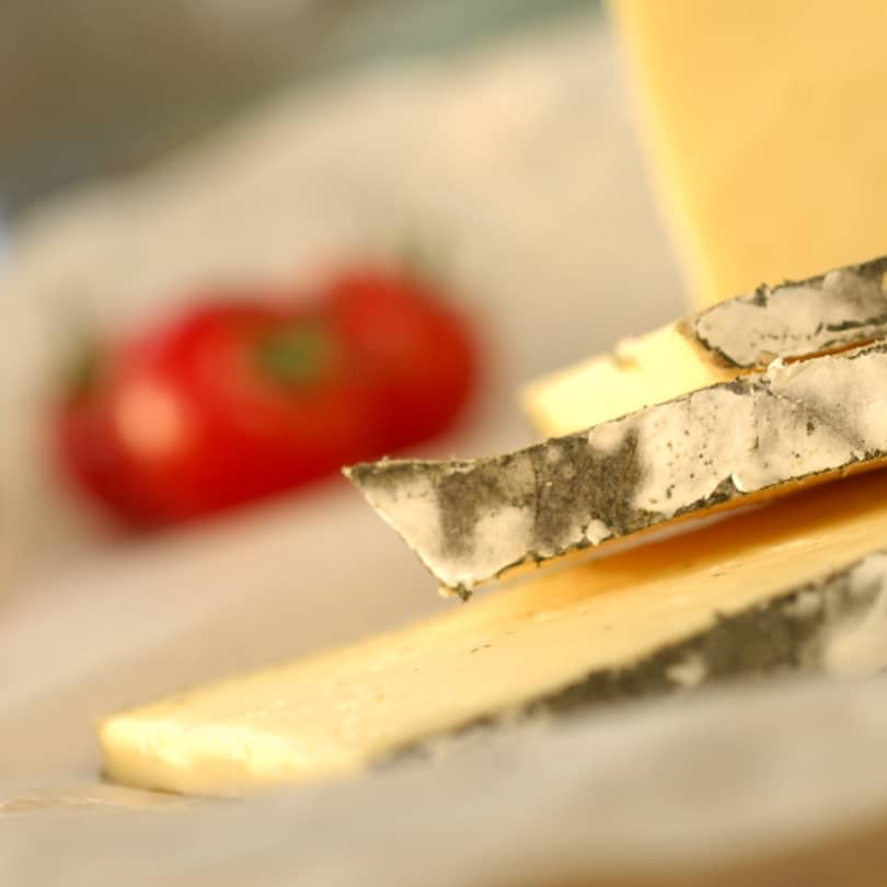 sliced Cornish Yarg to show core and rind